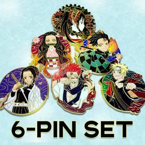 DEMON SLAYER 6 Large Metal Pins Set! 2" Brooch Bag Jacket Kimetsu no Yaiba Anime